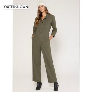 Outerknown Scout Jumpsuit S Olive Green Utility Linen Cotton Wide Leg Workwear